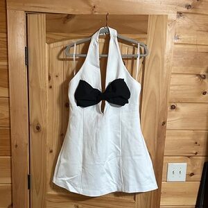 Anthropologie Halter White Mini Dress with Black Accent